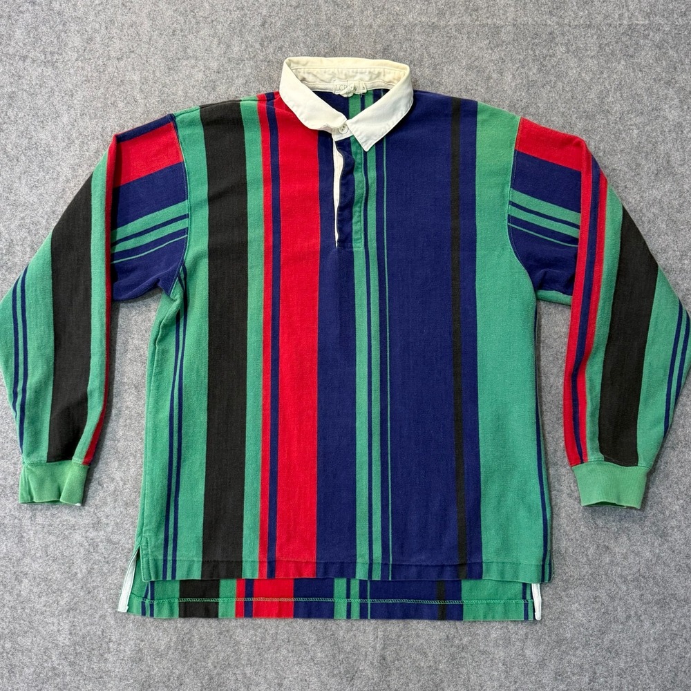 Vintage J. Crew Striped Long Sleeve Collared Rugby Polo Shirt Men's Size Medium